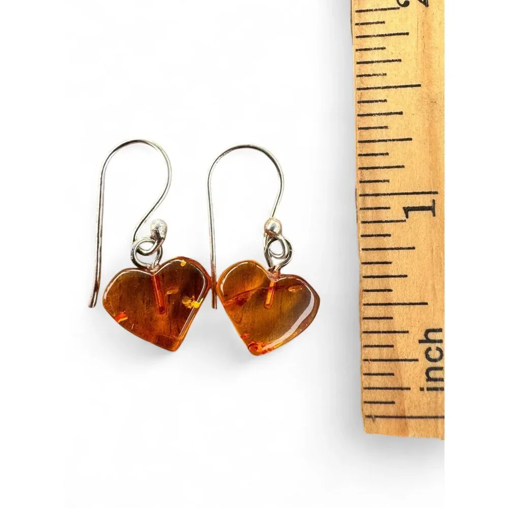 Heart Baltic Amber Solid 925 Sterling Silver Earrings